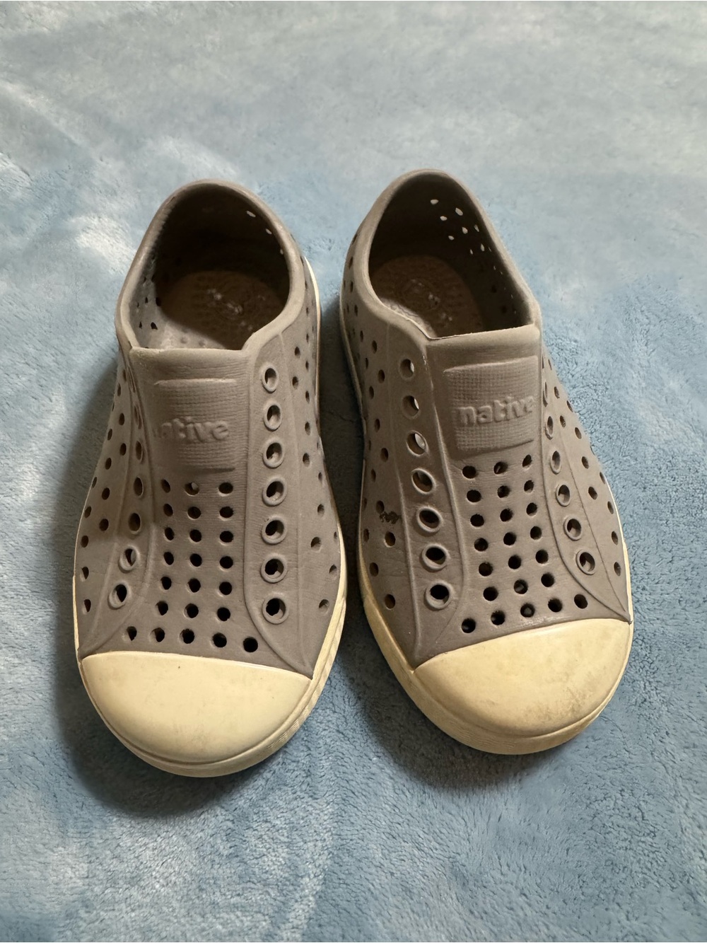 Native Jefferson Slip-On Shoes in Taupe with Cream Toe